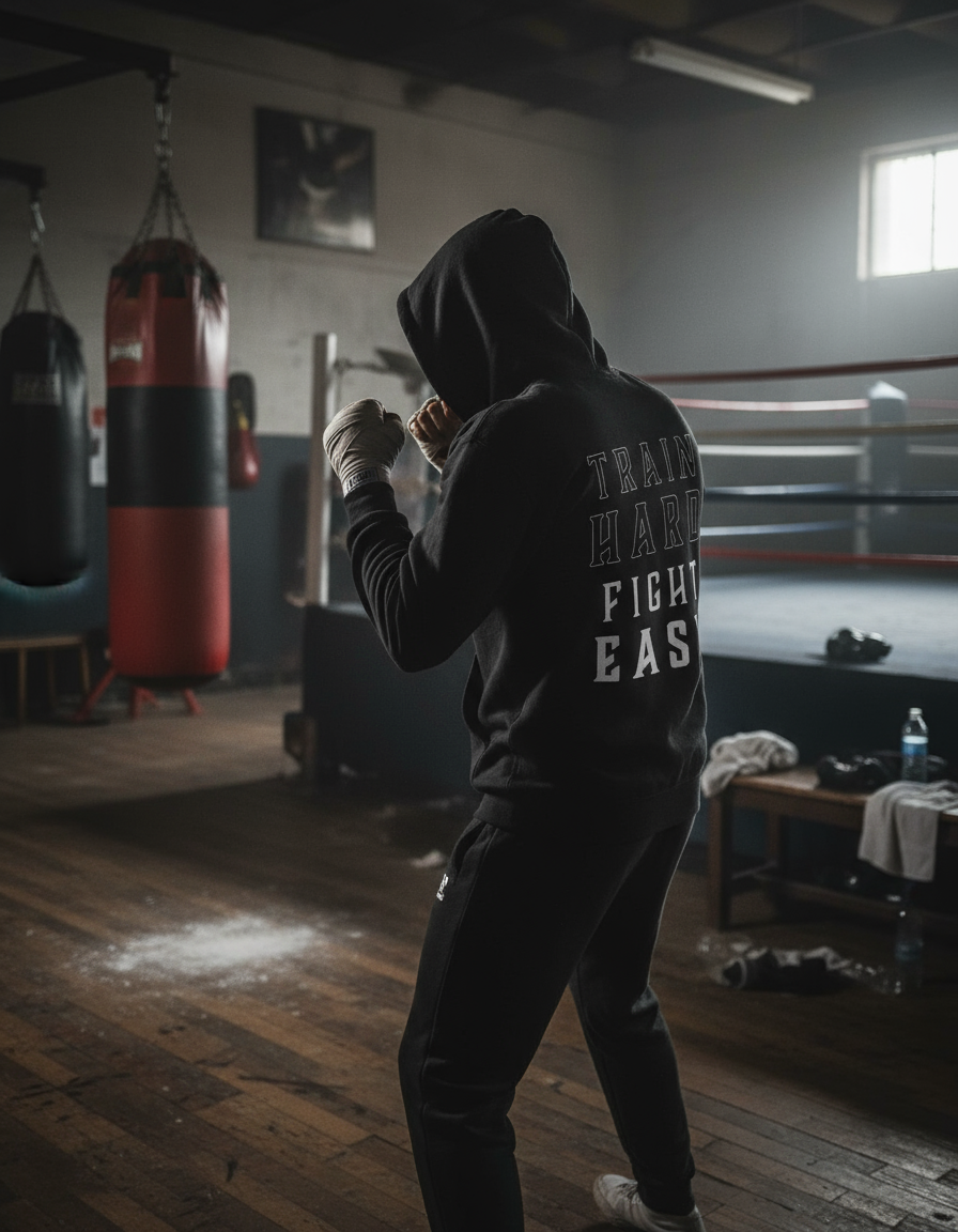 Train Hard Fight Easy By Square Kombat - Black Hoodie