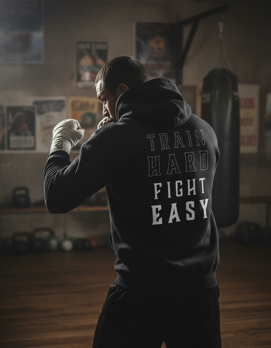 Train Hard Fight Easy By Square Kombat - Black Hoodie