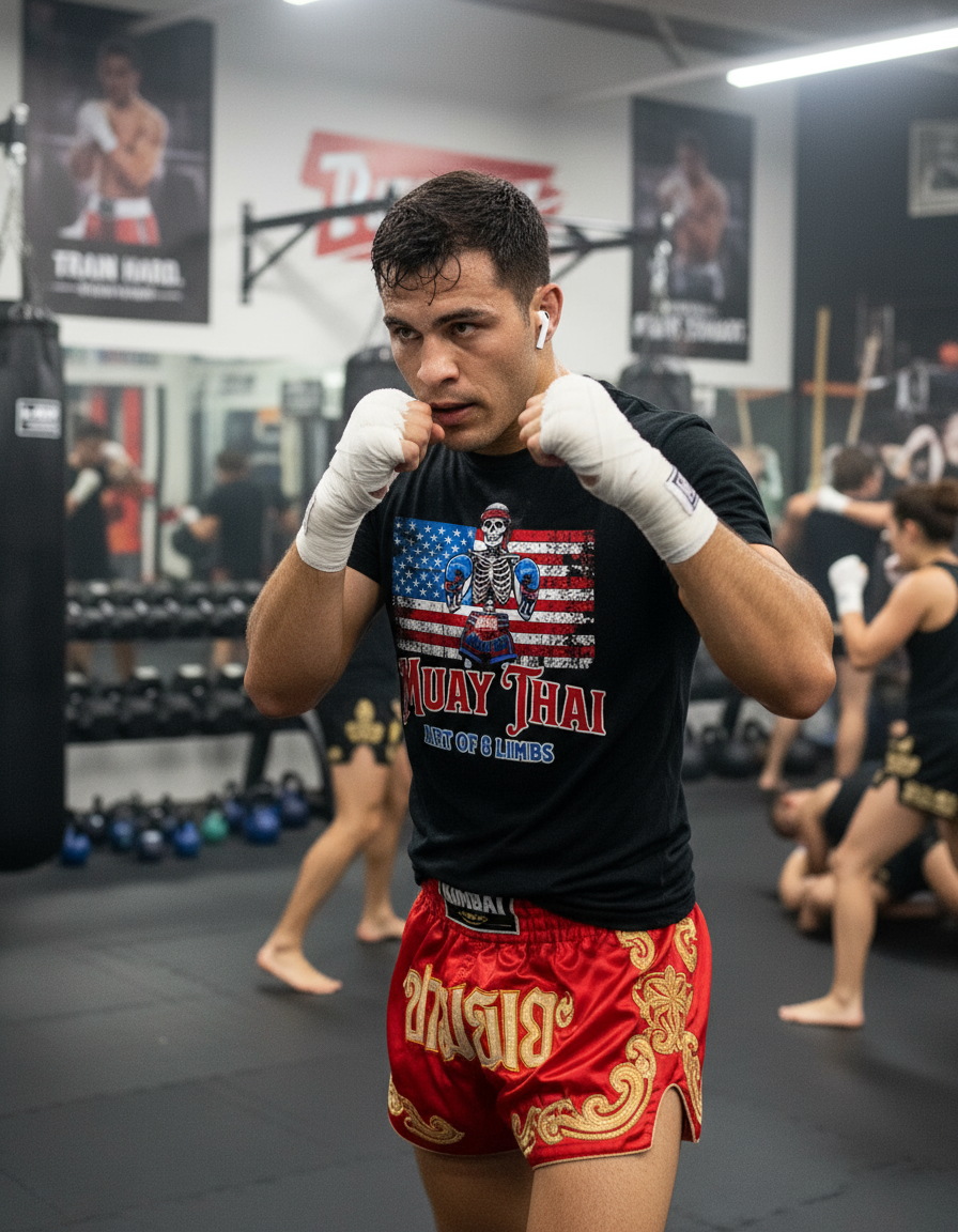 American Skull Muay Thai By Square Kombat - T-Shirt - Black