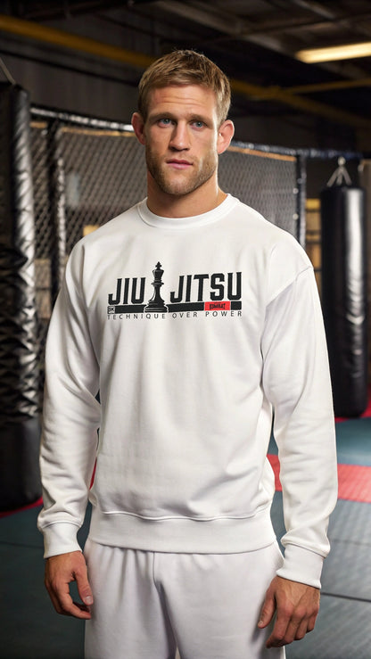 Jiu Jitsu Technique Over Power by Square Kombat - Sweater Crewneck - White