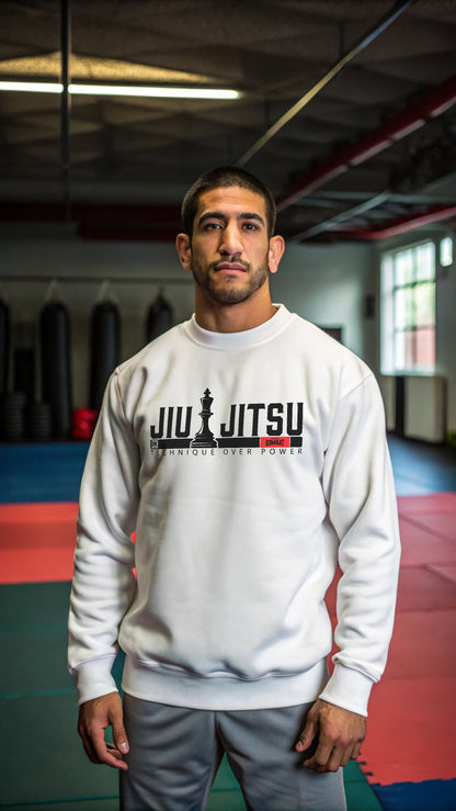 Jiu Jitsu Technique Over Power by Square Kombat - Sweater Crewneck - White