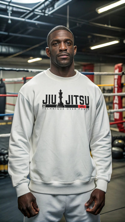 Jiu Jitsu Technique Over Power by Square Kombat - Sweater Crewneck - White