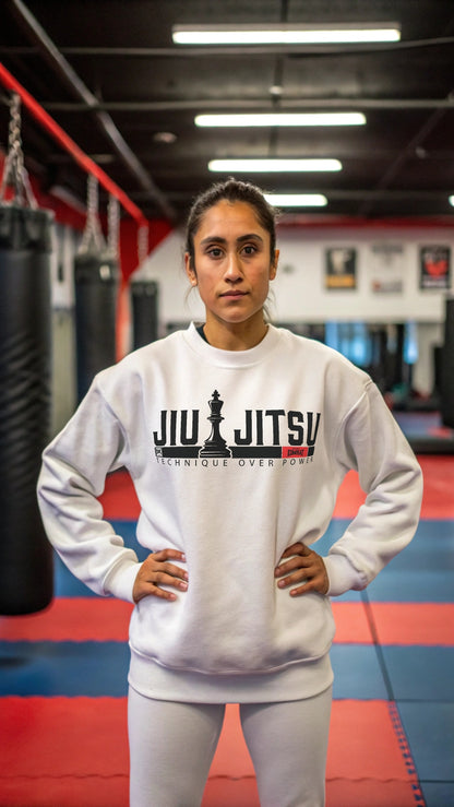 Jiu Jitsu Technique Over Power by Square Kombat - Sweater Crewneck - White