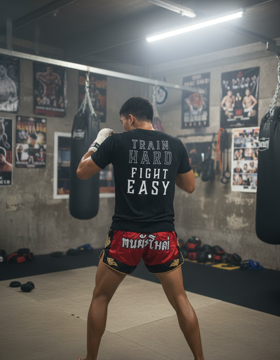 Train Hard Fight Easy By Square Kombat - T-Shirt - Black