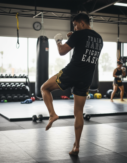 Train Hard Fight Easy By Square Kombat - T-Shirt - Black