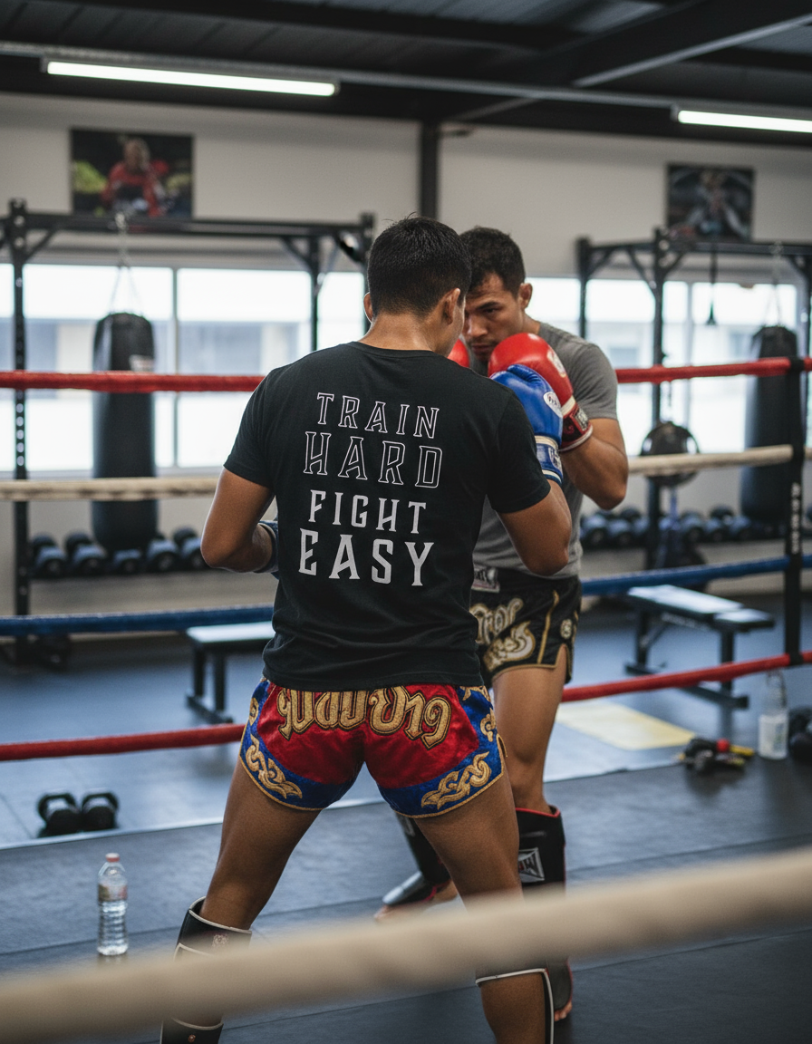 Train Hard Fight Easy By Square Kombat - T-Shirt - Black